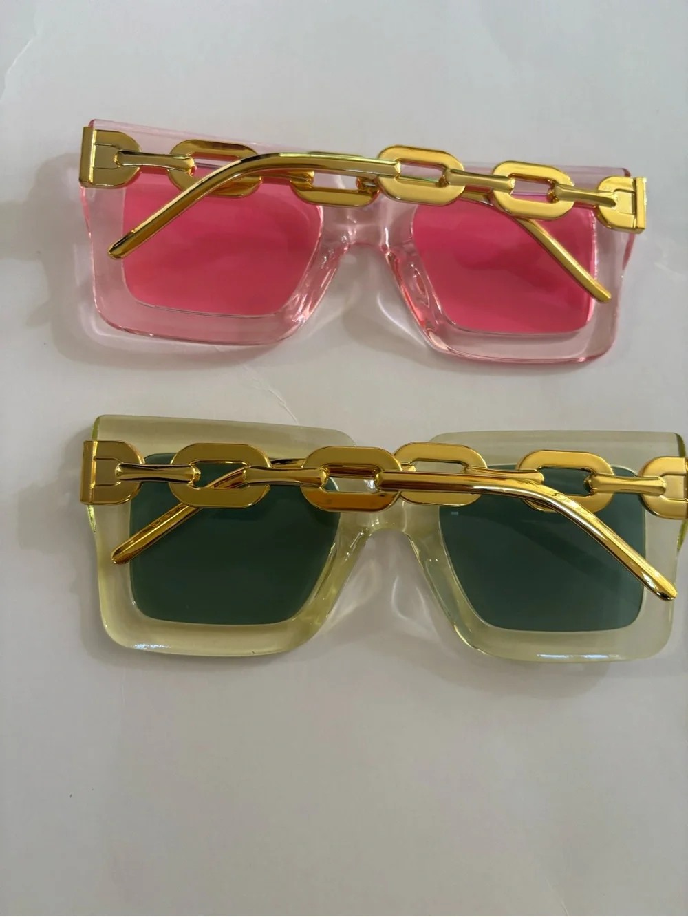 Pink and Yellow Chain-Link Square Sunglasses - Women Accessories Sunglasses